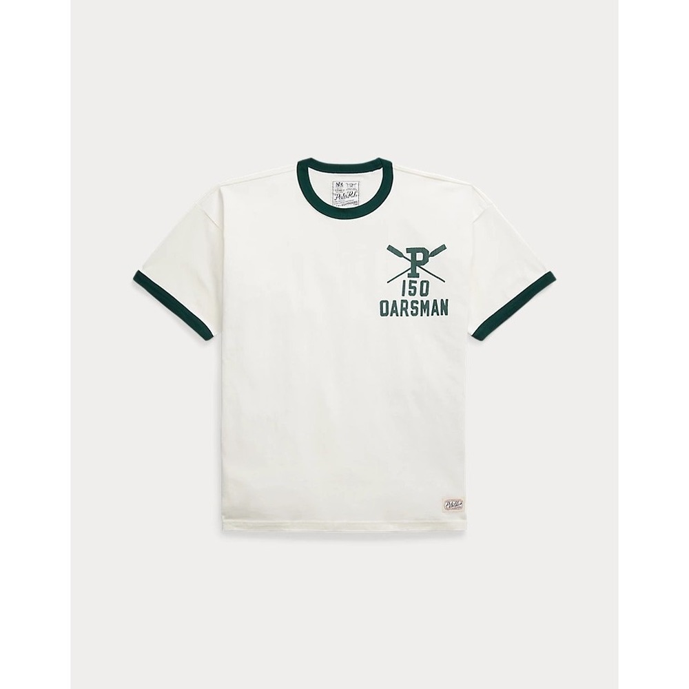 Polo Ralph‎ Lauren 1967 Oarsmen Ringer T Shirt Mens Medium Cream Green Tee New